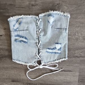 PrettyLittleThing Light Blue Denim Corset Size 6